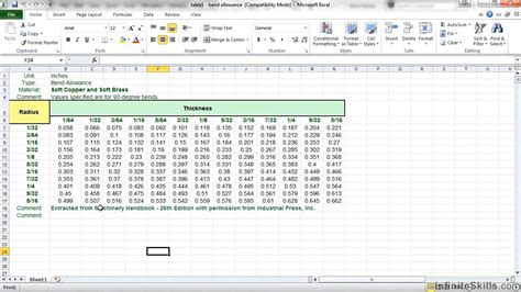 solidworks bend table download